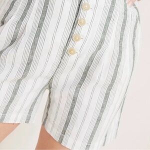 Anthropologie Beachgoer High Waist Linen Green and White Shorts sz 4